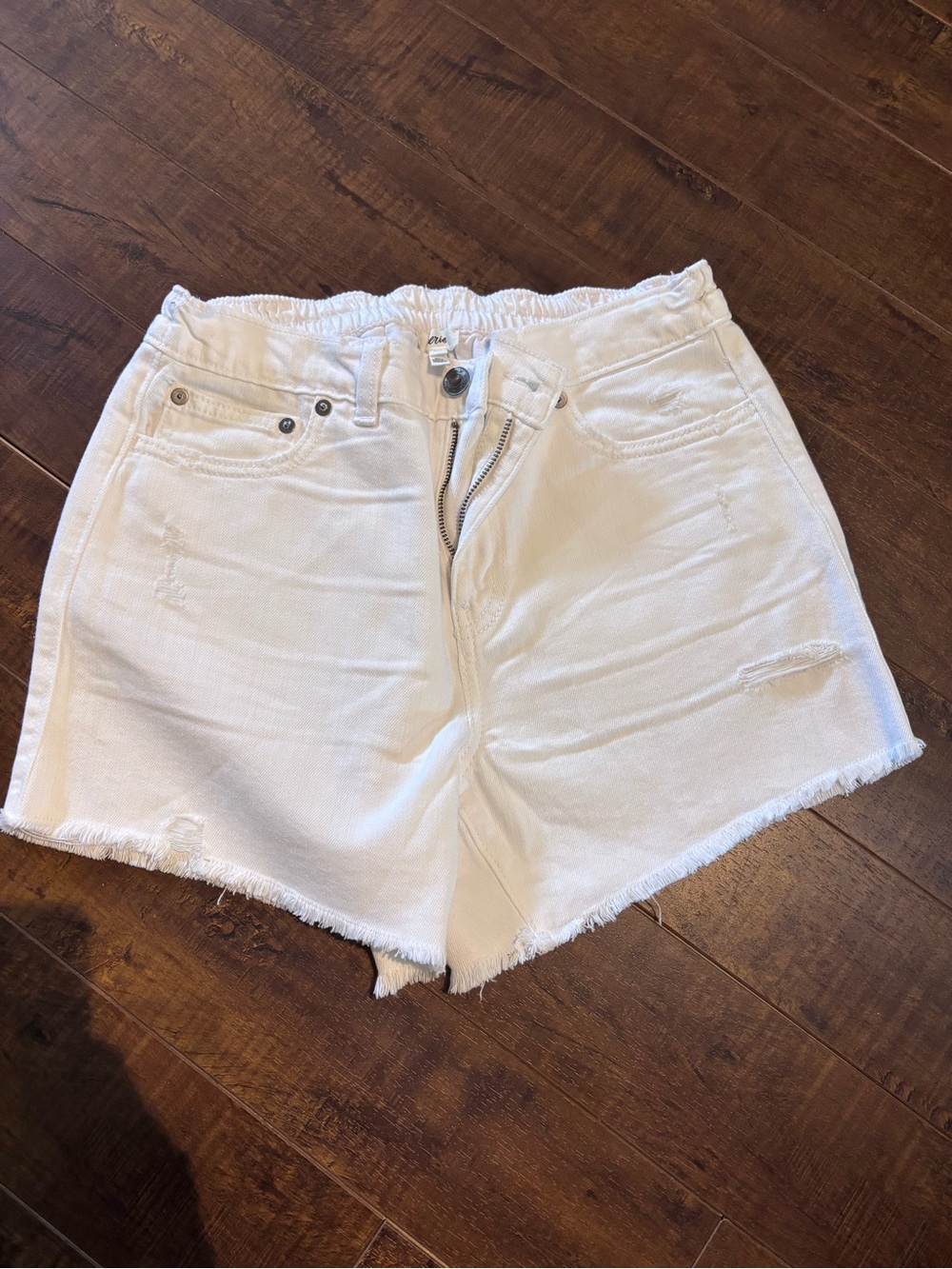 aerie White Frayed Hem High-Rise Denim Shorts